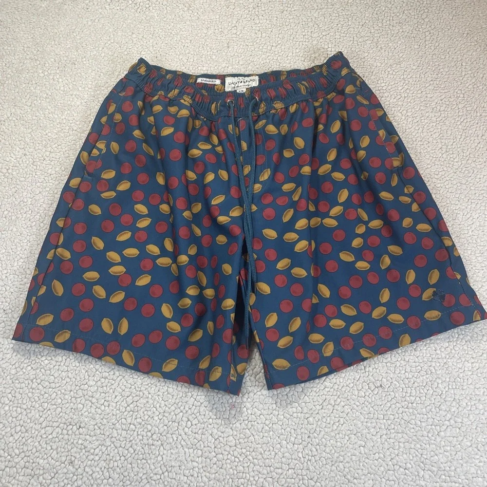 Lucky Brand Swim Trunks Mens Large Blue Fruit Print Saturday‎ Stretch Shorts
